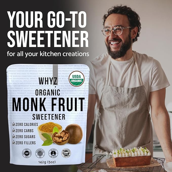 Organic Monk Fruit Extract, 5 oz, Pure Monk Fruit Sweetener Organic No Erythrytol and Zero Calorie
