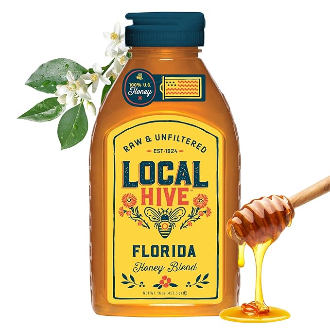 Local Hive Florida Raw Unfiltered Honey – 16oz, 100% Pure US Honey, Sourced from American Bees and
