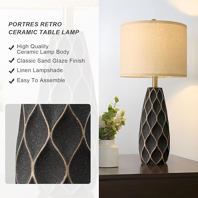 PORTRES 27.5" Ceramic Table Lamps for Bedroom Living Room Lamps Set of 2 Modern Bedside Nightstand