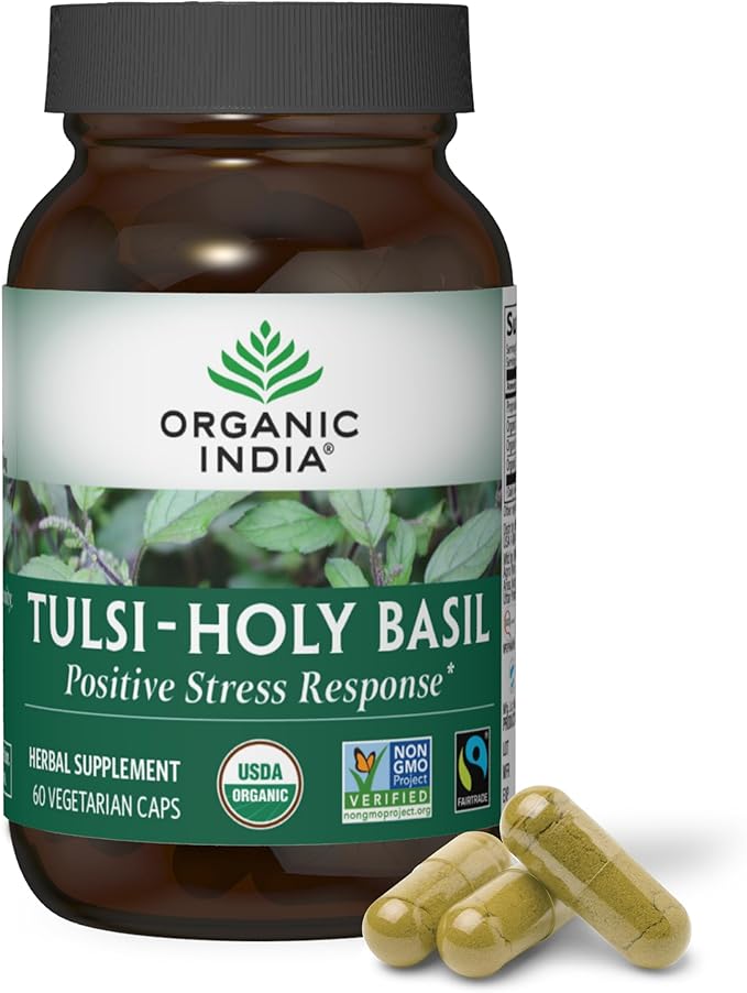 ORGANIC INDIA Tulsi Holy Basil Capsules - Holy Basil Extract - Holy Basil Leaf Supplement, Herbal