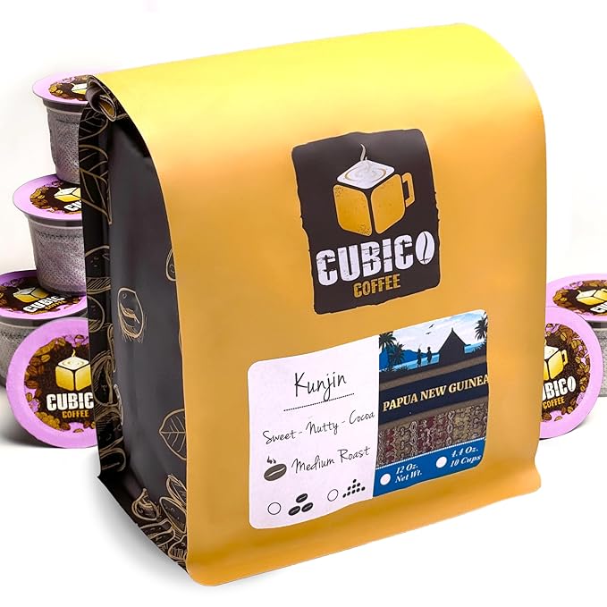 Cubico Coffee Medium Roast Papua New Guinea Kunjin Single Origin Coffee Pods, 10 Count, Compatible