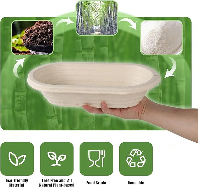 6x 12inch Oval Pulp Bread Proofing Basket Sourdough Banneton Bortform with 30pcs Liner Cover Bread