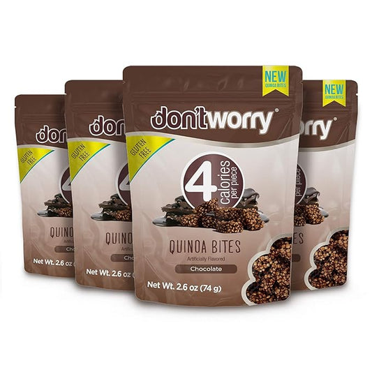 Don't Worry Chocolate Quinoa Bites - Low Calorie Snacks, Only 4 Calories per Piece, Healthy Granola