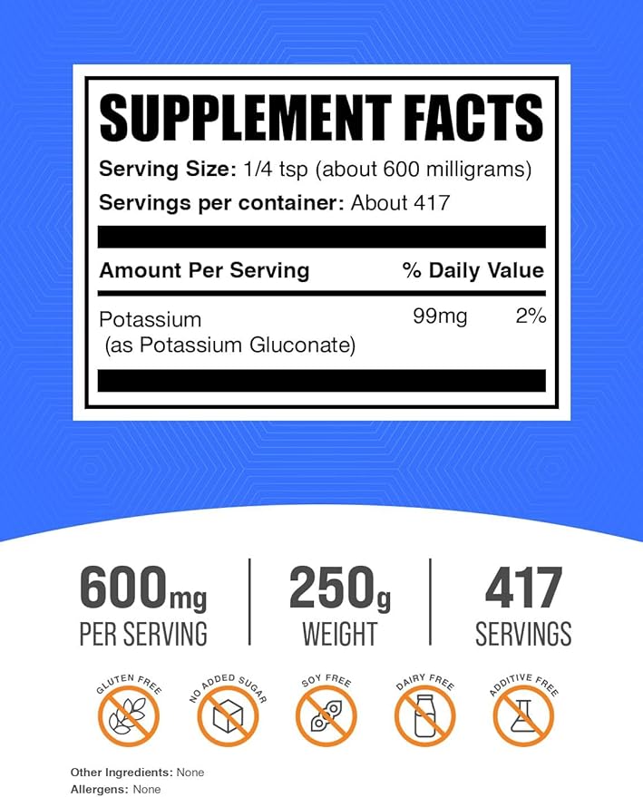 BulkSupplements.com Potassium Gluconate Powder - for Hydration Support, Mineral Supplement