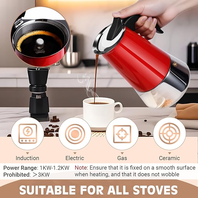 Moka Pot, 9 Cups (15.9 oz) Stovetop Espresso Maker, 304 Stainless Steel Moka Pot, Induction