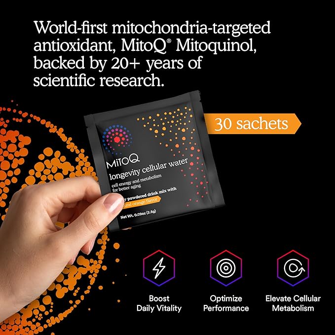 MitoQ Longevity Cellular Water Daily Powdered Drink Mix Natural Orange Flavor
