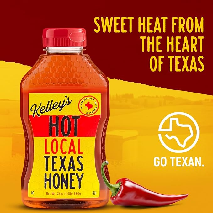 Kelley's Hot Honey, 24 Oz – 100% Unfiltered Raw Honey Infused with Chili Pepper – Rich Flavor for