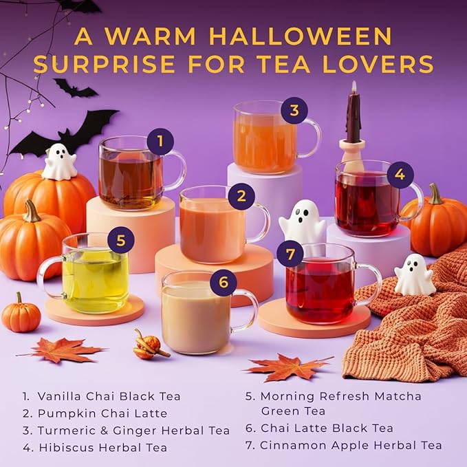 Gya Tea Co Halloween Tea Gift Set (16 Count) - Assorted Tea Pod Variety Pack Sampler With Fall