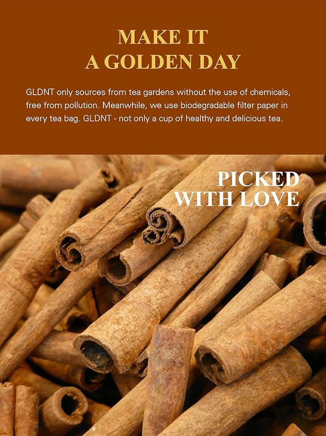 GLDNT Organic Cinnamon Tea Bags, Cinnamon Herbal Tea, Sweet & Slightly Spicy Flavor, Caffeine Free