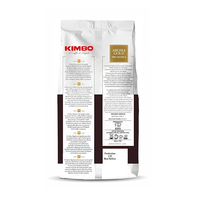 Kimbo Aroma Gold | 100% Arabica Whole Bean Coffee | Medium Dark Roast | 9/13 Intensity | 2.2 Lbs