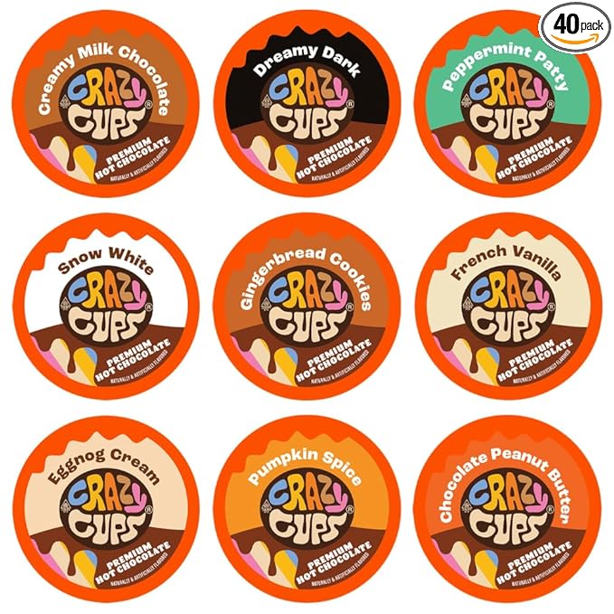 Crazy Cups Seasonal Premium Hot Chocolate Single Serve Cups for Keurig K Cup Brewers Variety Pack