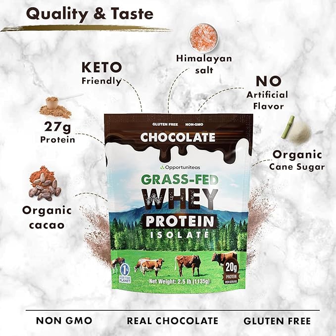Opportuniteas Grass Fed Vanilla Choco Whey Protein Isolate Powder - 20g Protein Powder Without
