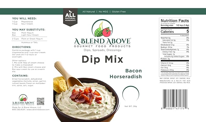 A Blend Above Bacon Horseradish Dip Mix, 1oz (3 Pack), Gluten-Free, No MSG, All Natural, No