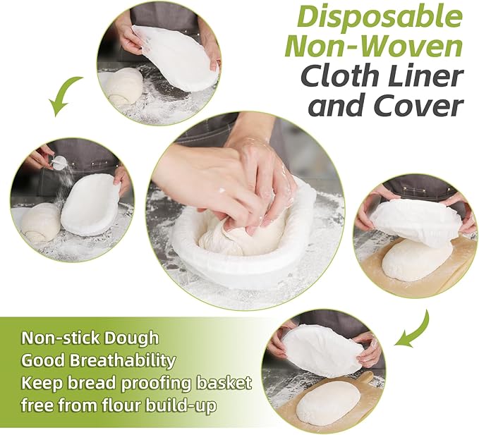 6x 11inch Oval Pulp Bread Proofing Basket Sourdough Banneton Brotform with Linen Liner Cloth Cover