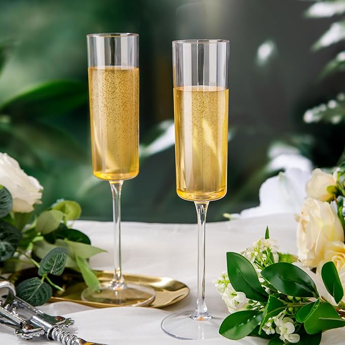 Ciaell 12 Pack Plastic Champagne Flutes - 6 Oz Clear Disposable Champagne Glasses - Square Plastic