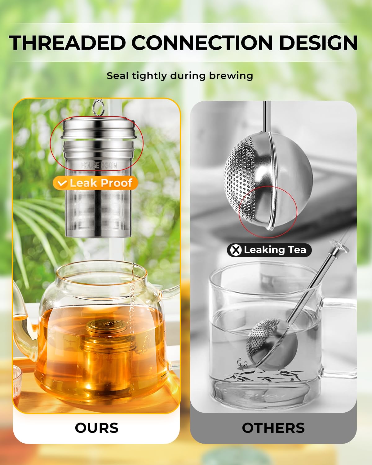 HOUSE AGAIN Tea Infuser, Extra Fine Mesh Tea Strainers for Loose Tea, 18/8 Stainless Steel Tea