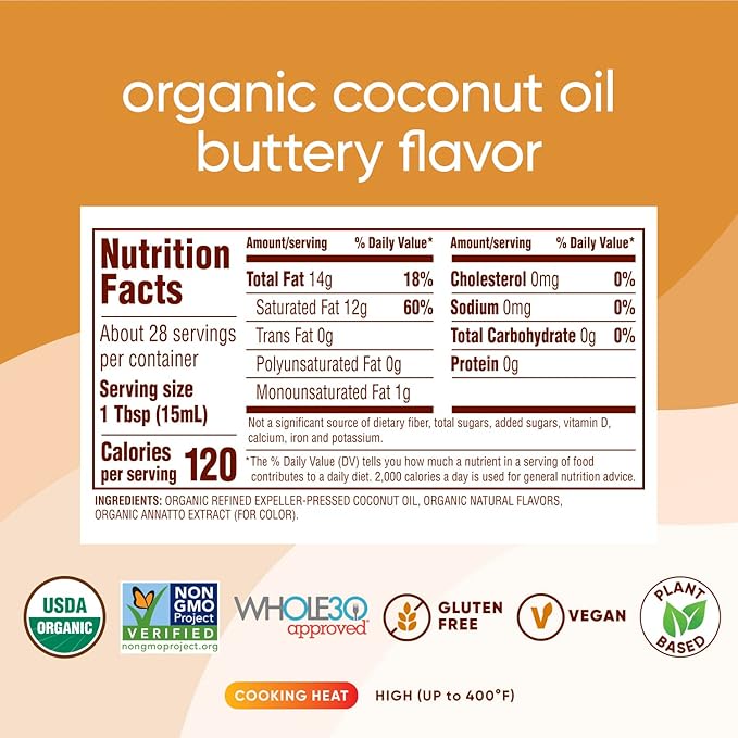 Nutiva Organic Coconut Oil with Non-Dairy Butter Flavor, 14 Ounce (Pack of 2), USDA Organic