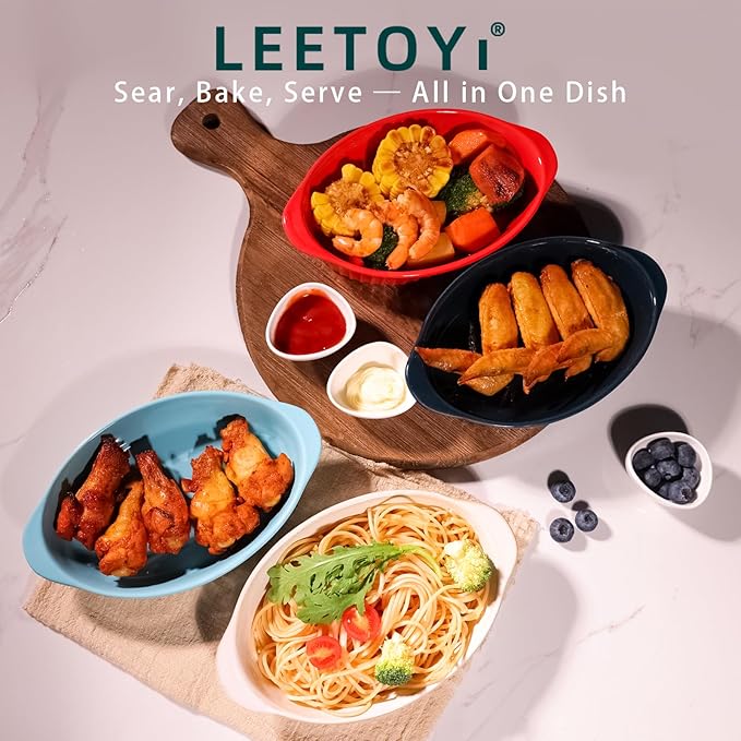 LEETOYI Porcelain Small Oval Au Gratin Pans,Set of 4 Baking Dish Set for 1 or 2 person servings