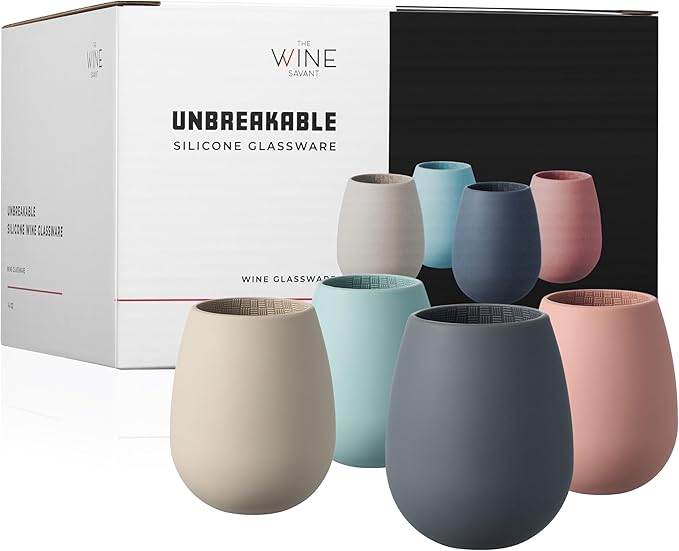Unbreakable Silicone Stemless Wine Glassware | Set of 4 | Reusable & Shatterproof Tumbler Drinkware