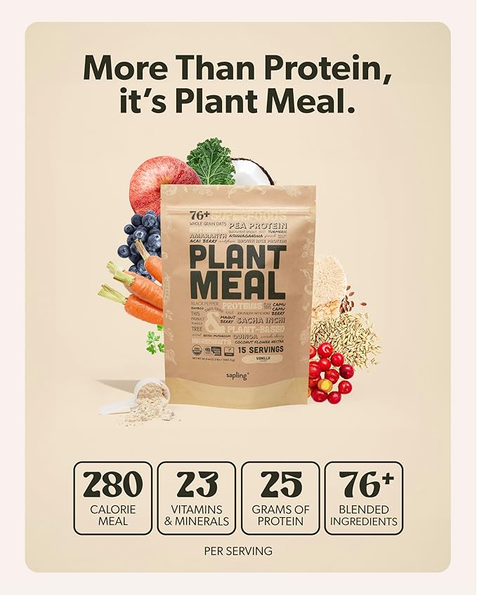 Plant Meal Replacement Shake - Vanilla - 25g of Plant Based Vegan Protein Powder, 76+ Organic
