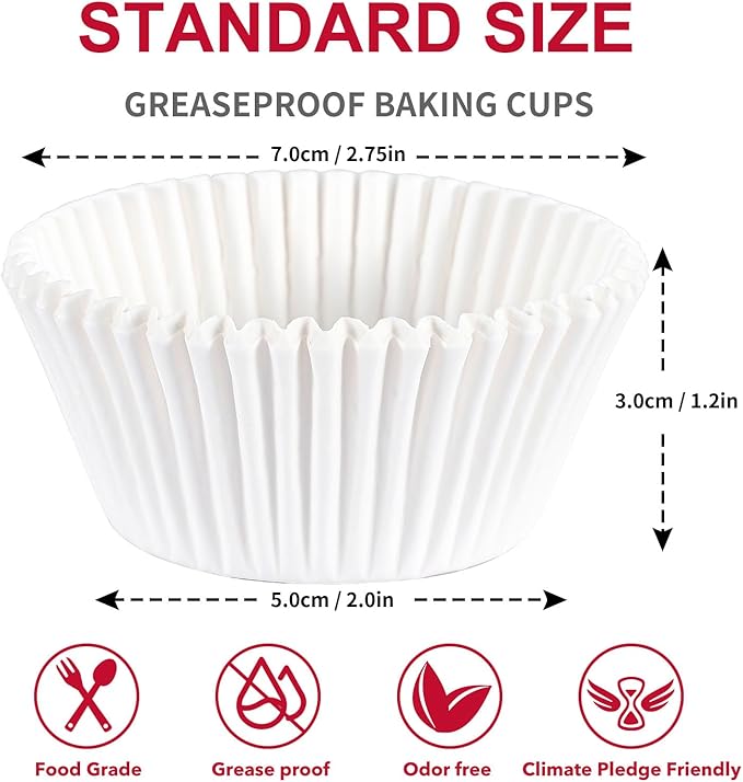 [300Pcs] Caperci Standard White Cupcake Liners for Baking - Odorless Greaseproof Paper Muffin