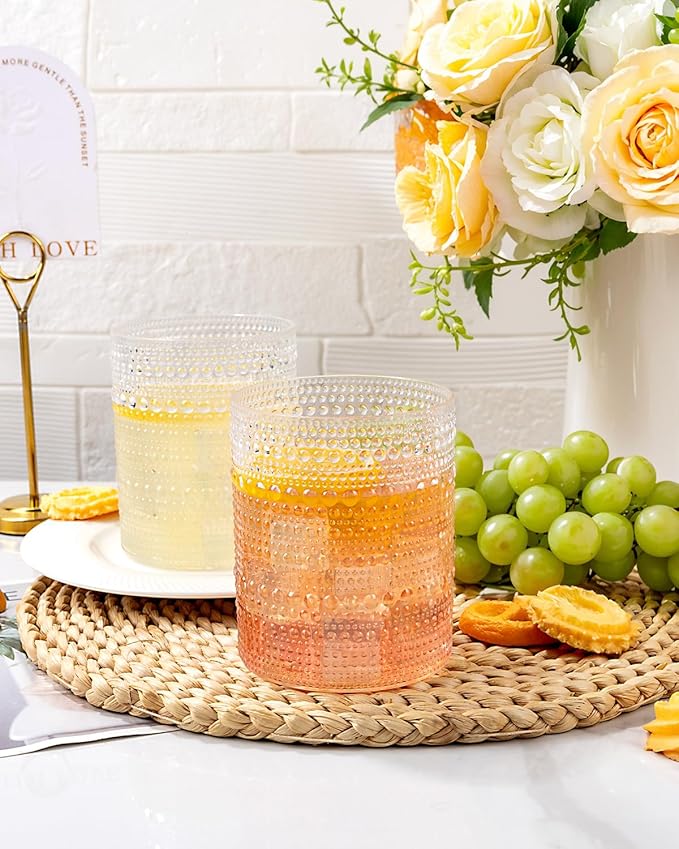 YOUBET 24PCS Plastic Hobnail Drinking Glasses - 14 Oz Clear Vintage Glasses Drinkware - Disposable