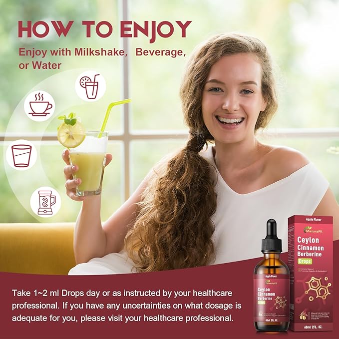 Ceylon Cinnamon Berberine Bitter Liquid Drops Supplement with Turmeric,Green Tea,Apple Cider