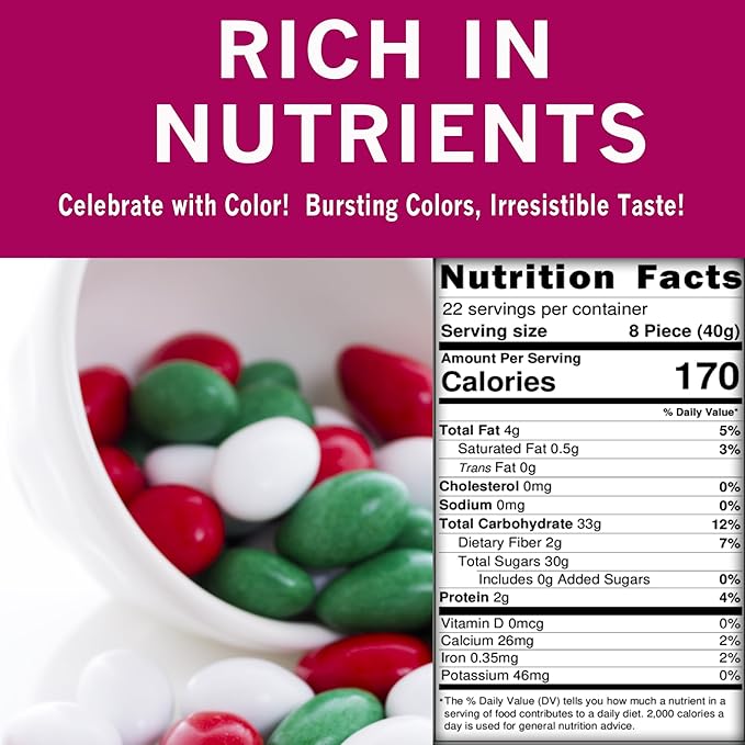 Spices Village Christmas Jordan Almonds, Red, Green, and White Candy-Coated Almonds, Ideal for