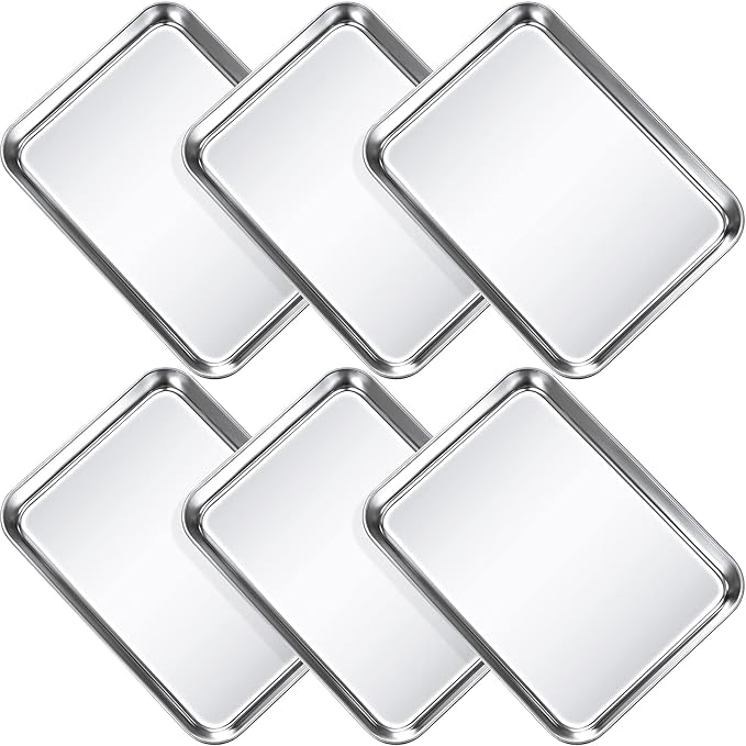 6 Pcs Baking Sheet Pan Set 9 x 6.7 x 1 inches Cookie Sheet Small Toaster Oven Pans Stainless Steel