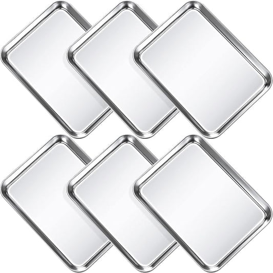 6 Pcs Baking Sheet Pan Set 9 x 6.7 x 1 inches Cookie Sheet Small Toaster Oven Pans Stainless Steel