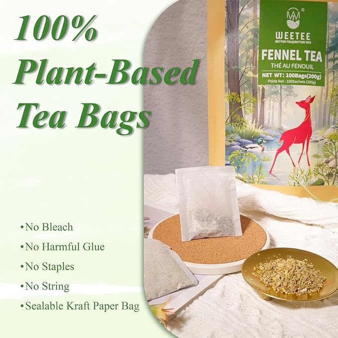 WT WEETEE Fennel Tea Bags 100 Count, 100% Natural & Pure Fennel Seeds Tea, Smooth & Sweet, No