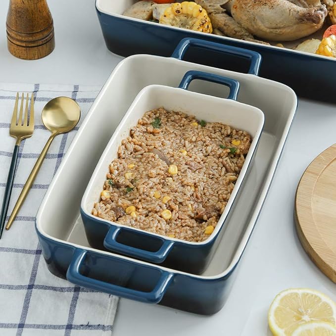 KOOV Bakeware Set, Ceramic Baking Dish, Rectangular Baking Pans Set, Casserole Dish for Cooking