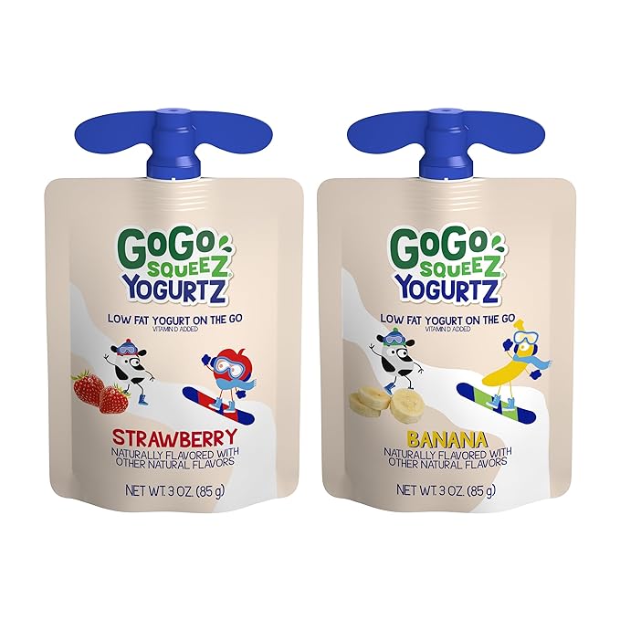 GoGo squeeZ yogurtZ Variety Pack, Strawberry & Banana, 3 oz (Pack of 20), Kids Snacks Made from