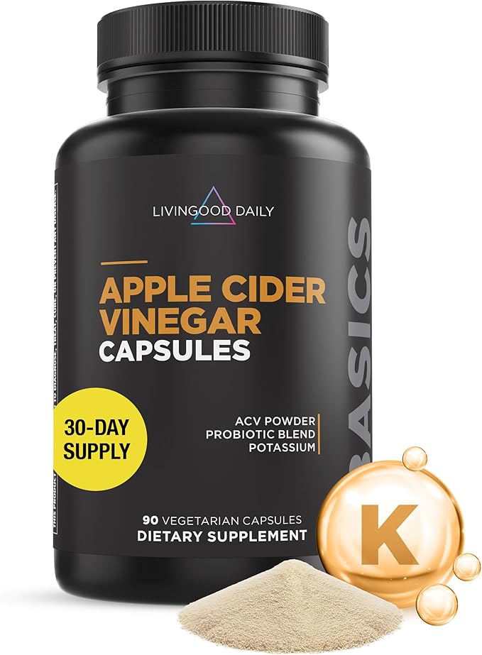 Livingood Daily Apple Cider Vinegar Capsules with The Mother (1500mg) - ACV Pills with Probiotics &