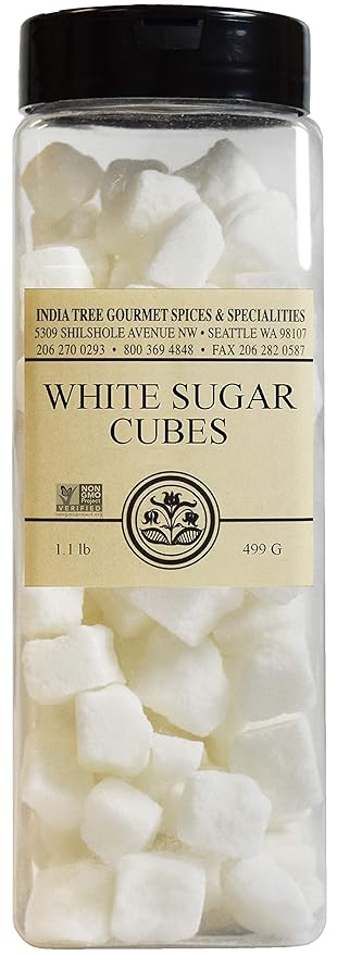 India Tree Non-GMO Fair Trade White Sugar Cubes - 1.1 lb Container - Pure Cane Sugar Rough-Cut
