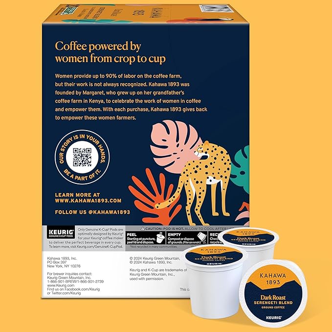 Kahawa 1893 Dark Roast Coffee K-Cup Pods Serengeti Blend (20 Count) - As Seen on Shark Tank, Low