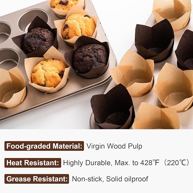 200pcs Tulip Cupcake Liners, Premium Muffin Liners Holders for Baking Cups, Greaseproof Cupcake
