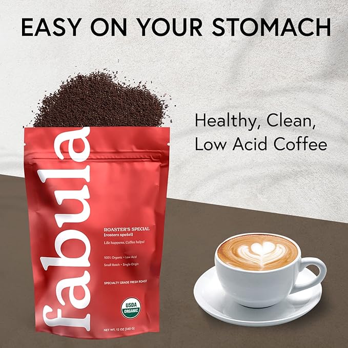 Fabula Coffee Half-Caff Medium Roast Freshly Ground - Organic - Low Acid - Single Origin - Non-GMO