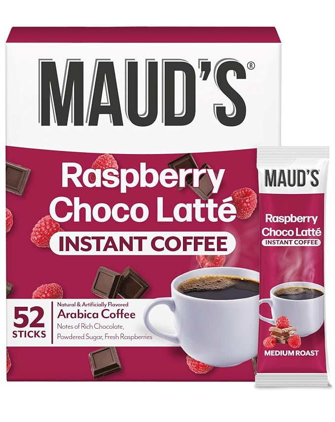 Maud's Raspberry Chocolate Flavored Instant Coffee, 52 ct, 100% Arabica Coffee, Medium Roast