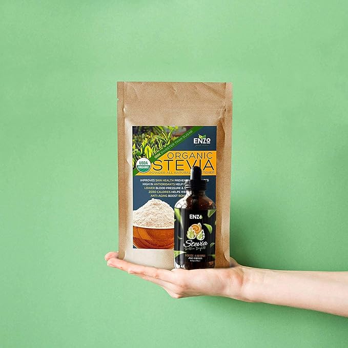 Enzo Liquid Stevia Drops Our Zero Calories Sweetener (4oz - 800 Servings/Bottle) - Toffee Caramel