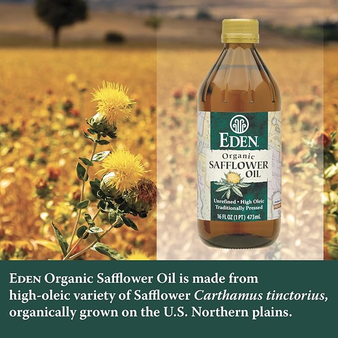 Eden Organic Safflower Oil, Unrefined, High Oleic, Traditionally Pressed, 16 fl oz Amber Glass
