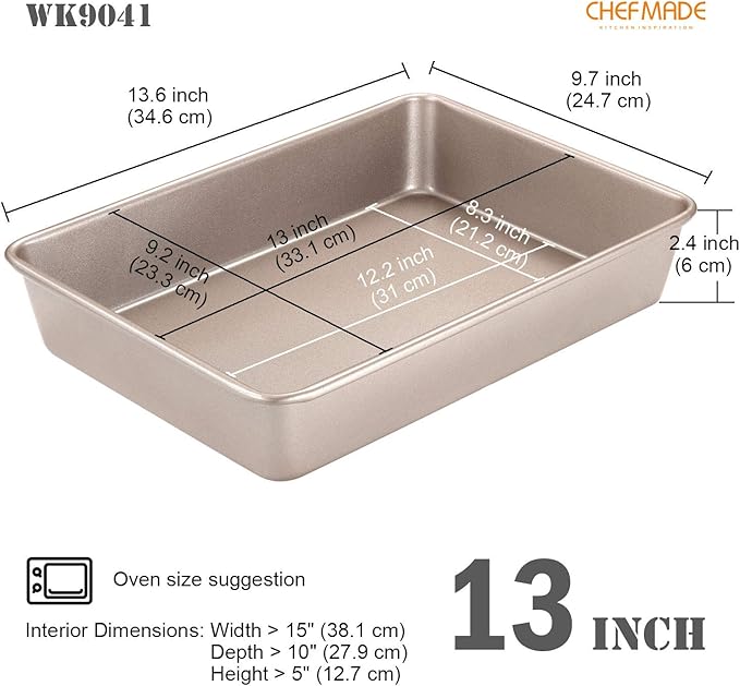 CHEFMADE 13-Inch Rectangle Cake Pan, Non-Stick Loaf Pan Deep Dish Bakeware for Oven Roasting Meat