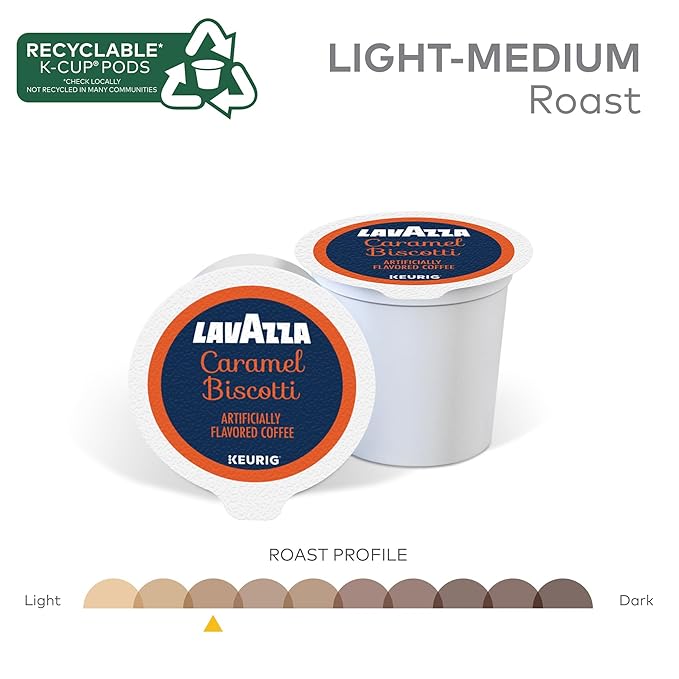 Lavazza Caramel Biscotti Coffee, Single Serve Keurig K-Cup Pods, Flavored Coffee, 60-Count Box (6