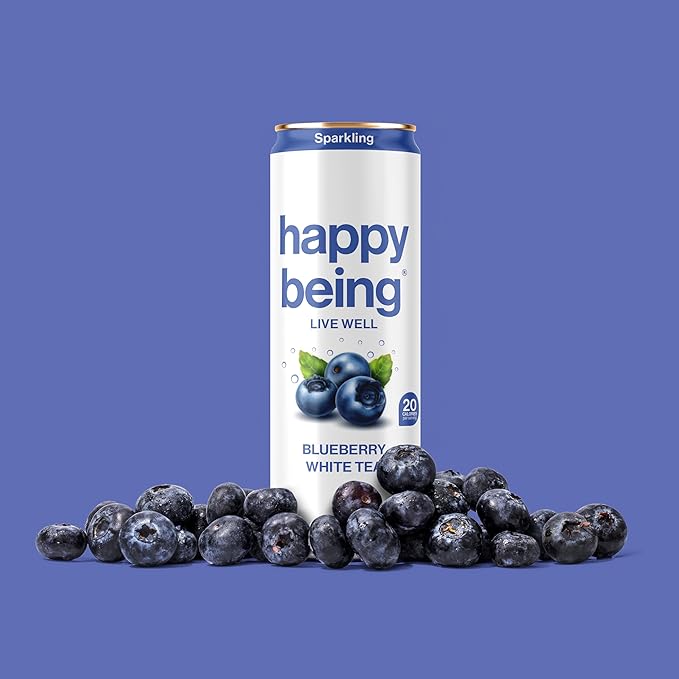 Happy Being Sparkling Nutrient-Rich Organic Blueberry & Peach Rose White Tea Infused with Turmeric