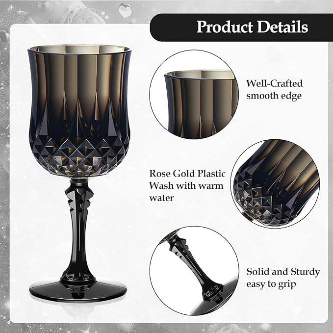 XUWAIDSGN 7oz Plastic Vintage Wine Glasses Drinking Glasses Unbreakable Wedding Glassware Crystal