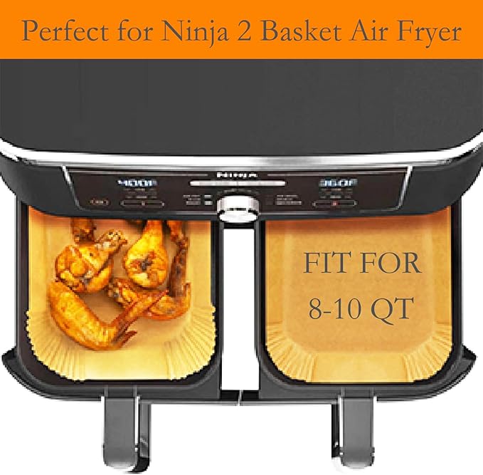 300 PCS Air Fryer Liners Disposable, 8.1 * 5.1 inch Air Fryer Paper Fit 2-Basket 8-10QT Ninja Dual
