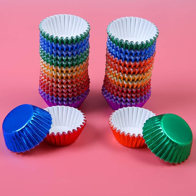 Elcoho 600 Pieces 1.25 Inch Mini Foil Metallic Cupcake Liners Muffin Paper Cases Baking Cups, 6