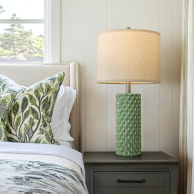 26" Tall Table Lamp for Living Room -Green Lamps Set of 2 Modern Ceramic Lamps for Night Stands