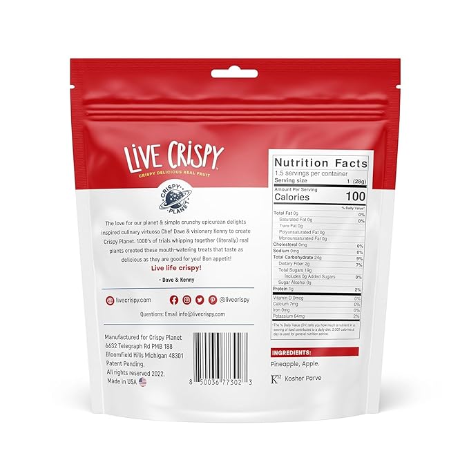 Live Crispy Fruit Chips - Pineapple-Powered Snack Packed with 100% Natural Fruit