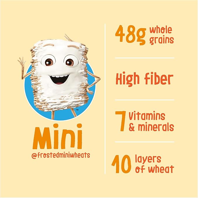 Kellogg's Frosted Mini-Wheats Breakfast Cereal Cups, High Fiber Cereal, Kids Snacks, Original, 30oz